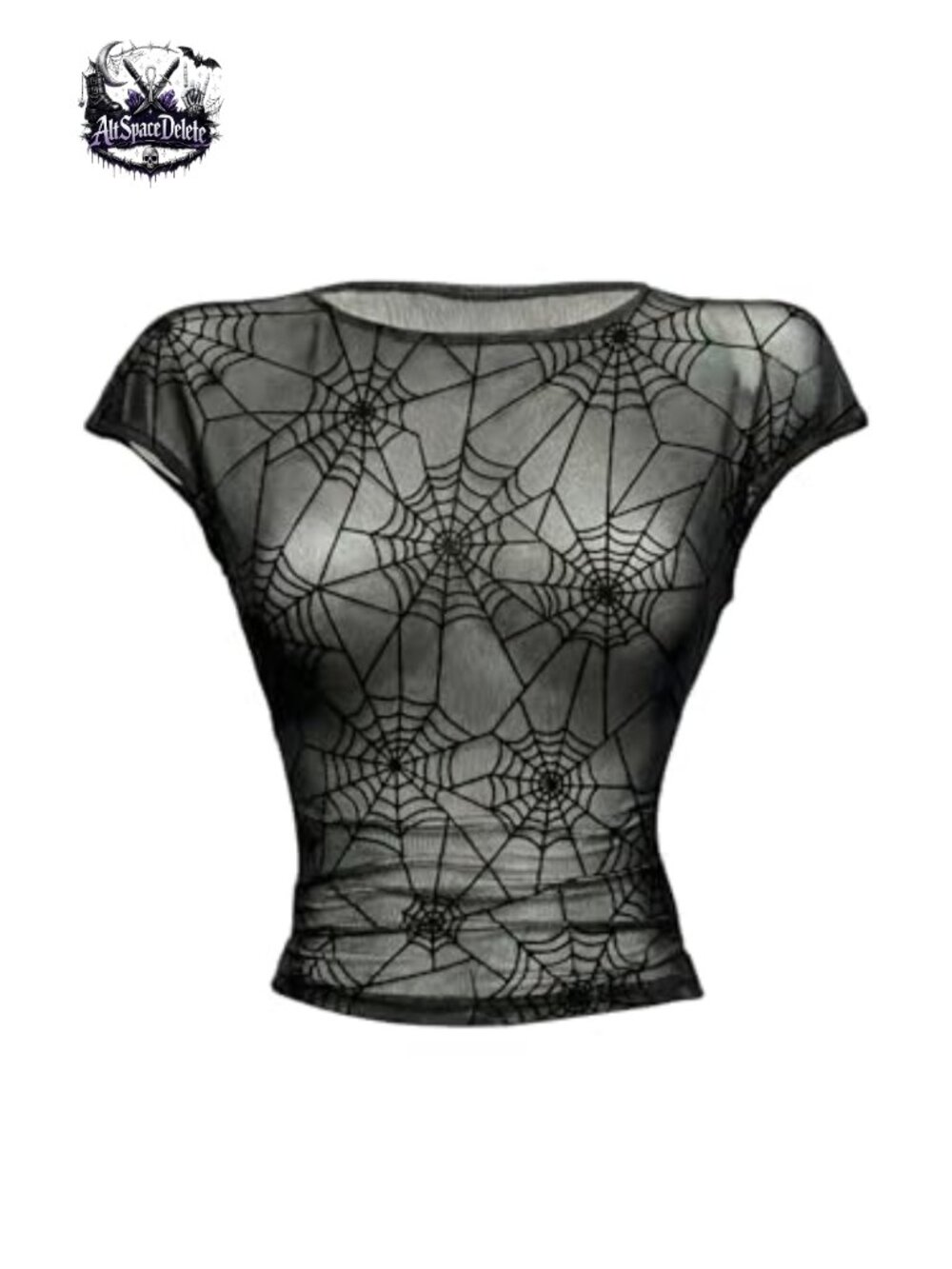 Women's Y2K Gothic Floral Sheer Mesh Cap Sleeve Crop Top